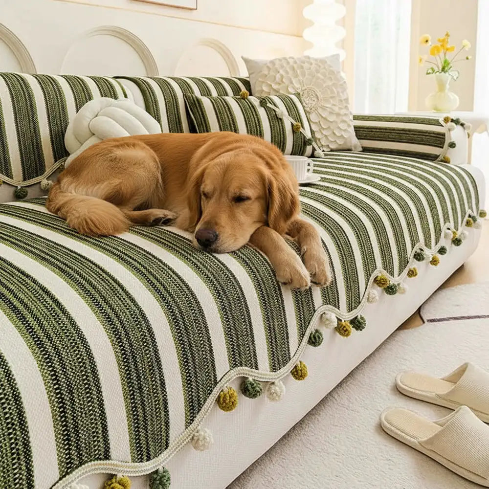 Copertura protettiva per divano in chenille a contrasto irregolare, colorata, amica della pelle e antiscivolo.
