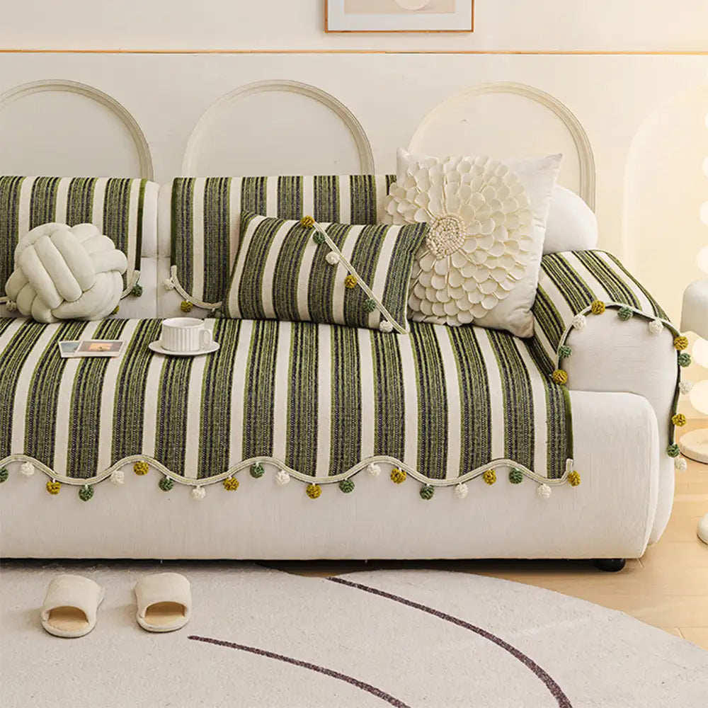Copertura protettiva per divano in chenille a contrasto irregolare, colorata, amica della pelle e antiscivolo.