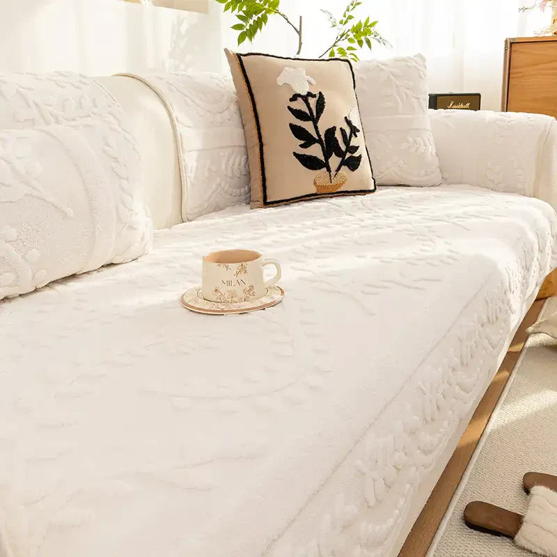 Copertura per divano in plush jacquard, comoda, resistente ai graffi e antiscivolo.