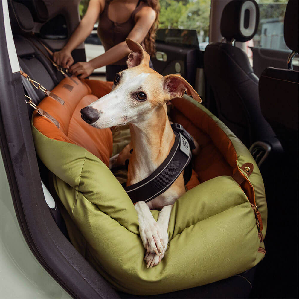 Large Deluxe Faux Leather Dog Car Seat Booster Bed - Urban Voyager