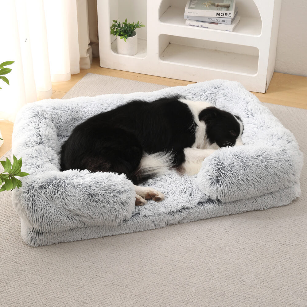 Letto per Cani con Supporto Largo in Peluche - Quadrato per Sonno Profondo