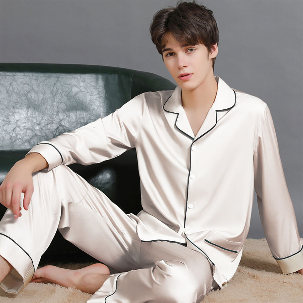 Luxurious Satin Long Sleeve Couples Pajama Set Comfortable Home Loungewear