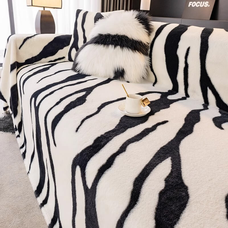 Copridivano Peluche Fluffy con Stampa Zebra Lussuoso e Stile
