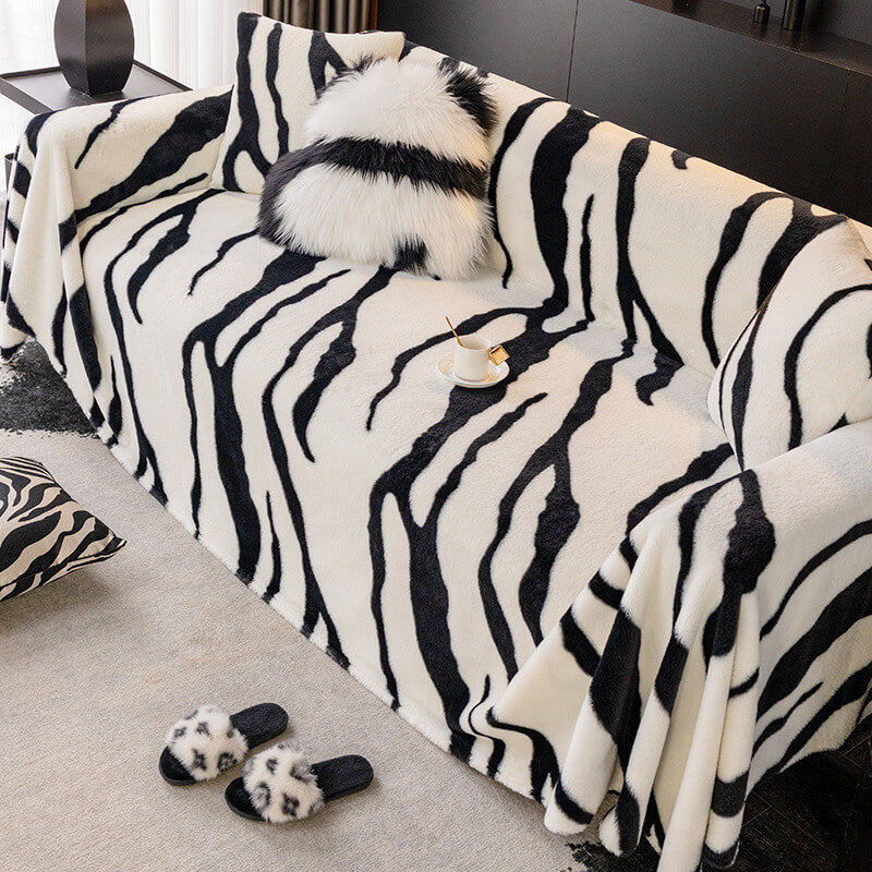 Copridivano Peluche Fluffy con Stampa Zebra Lussuoso e Stile