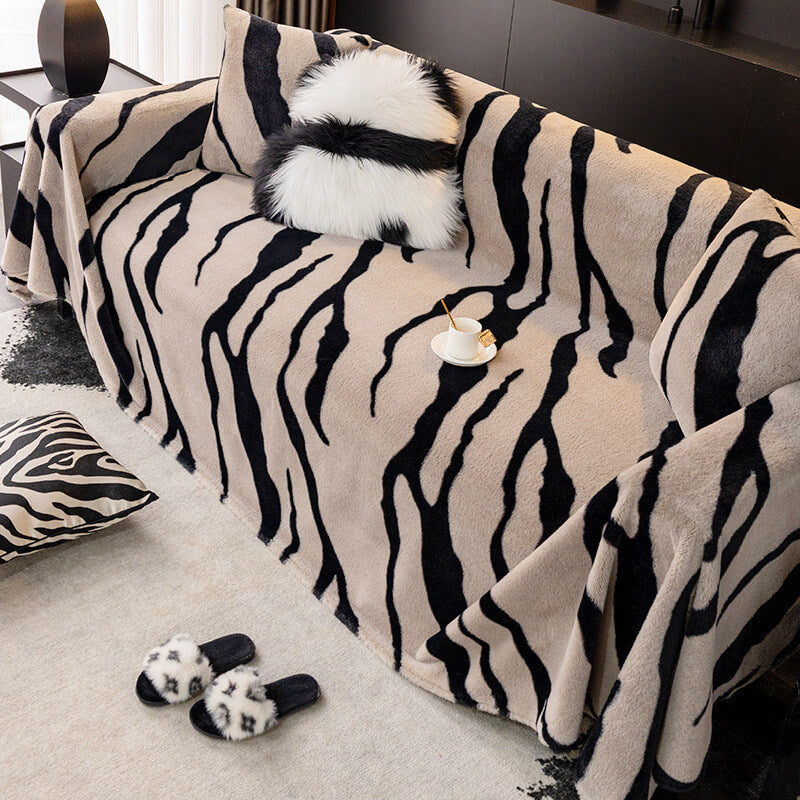 Copridivano Peluche Fluffy con Stampa Zebra Lussuoso e Stile