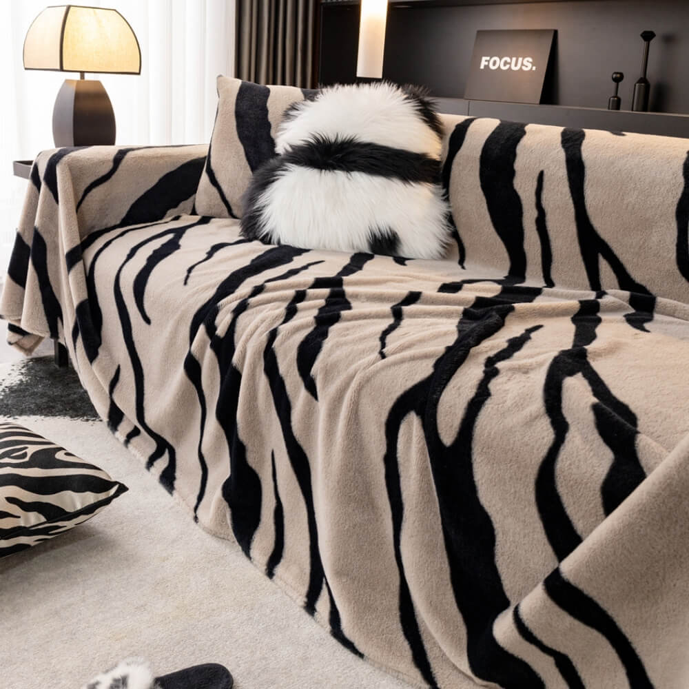 Copridivano Peluche Fluffy con Stampa Zebra Lussuoso e Stile