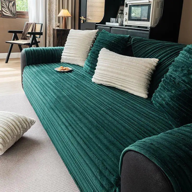 Copertura per divano in morbido peluche antiscivolo a strisce asimmetriche moderne