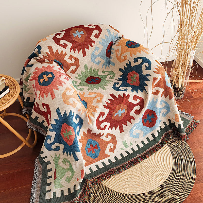 Coperta per Divano con Frange a Quadri Color Block