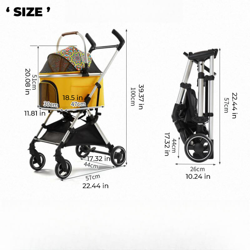Carrello per animali domestici 2-in-1 in lega di alluminio multifunzionale - Ultra-leggero e smontabile per cuccioli