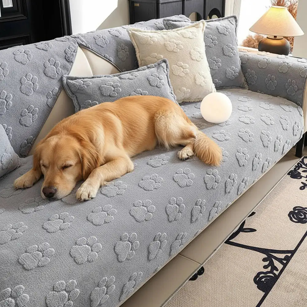 Copertura per divano non-slip in morbido peluche spesso con stampa di impronta di zampa carina.