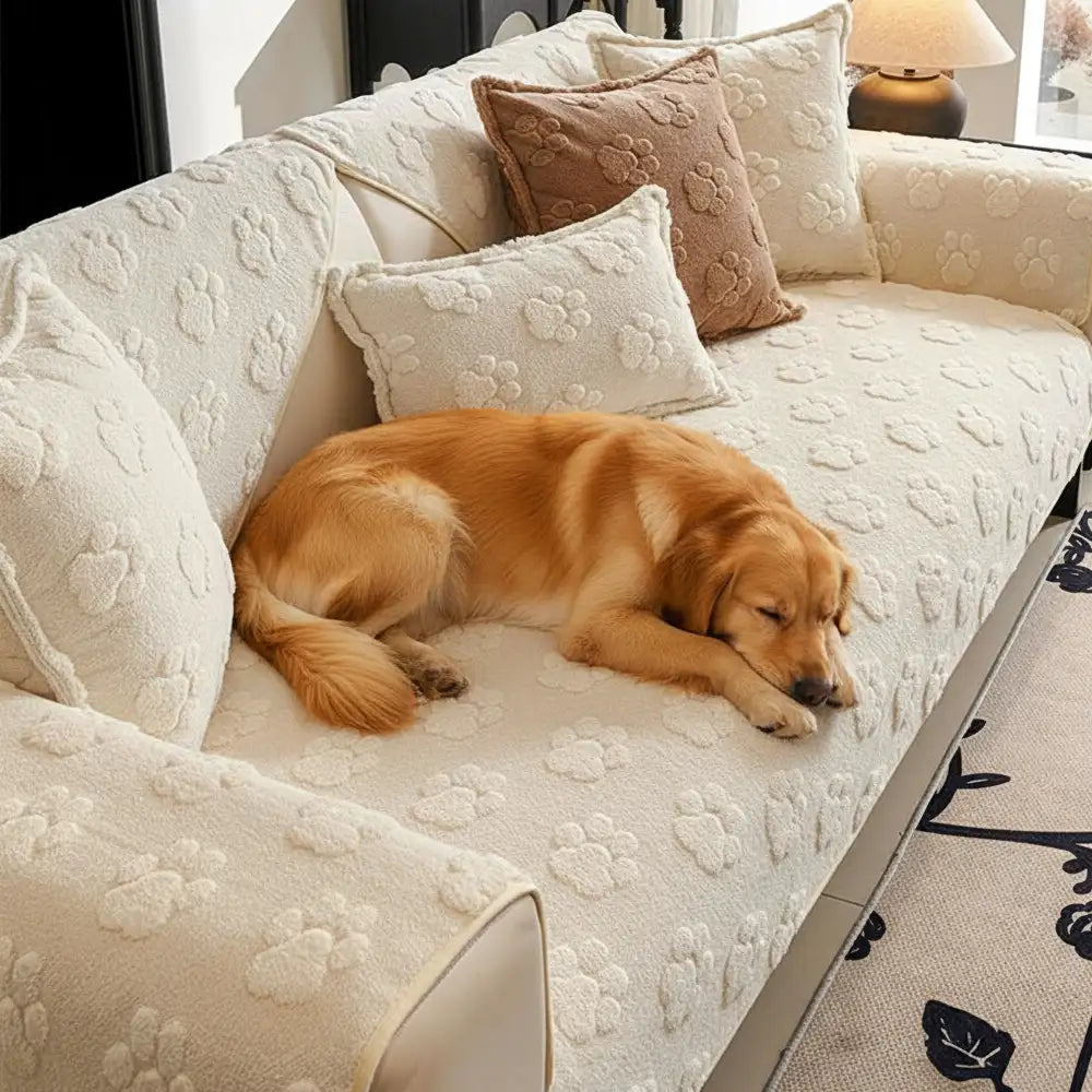 Copertura per divano non-slip in morbido peluche spesso con stampa di impronta di zampa carina.