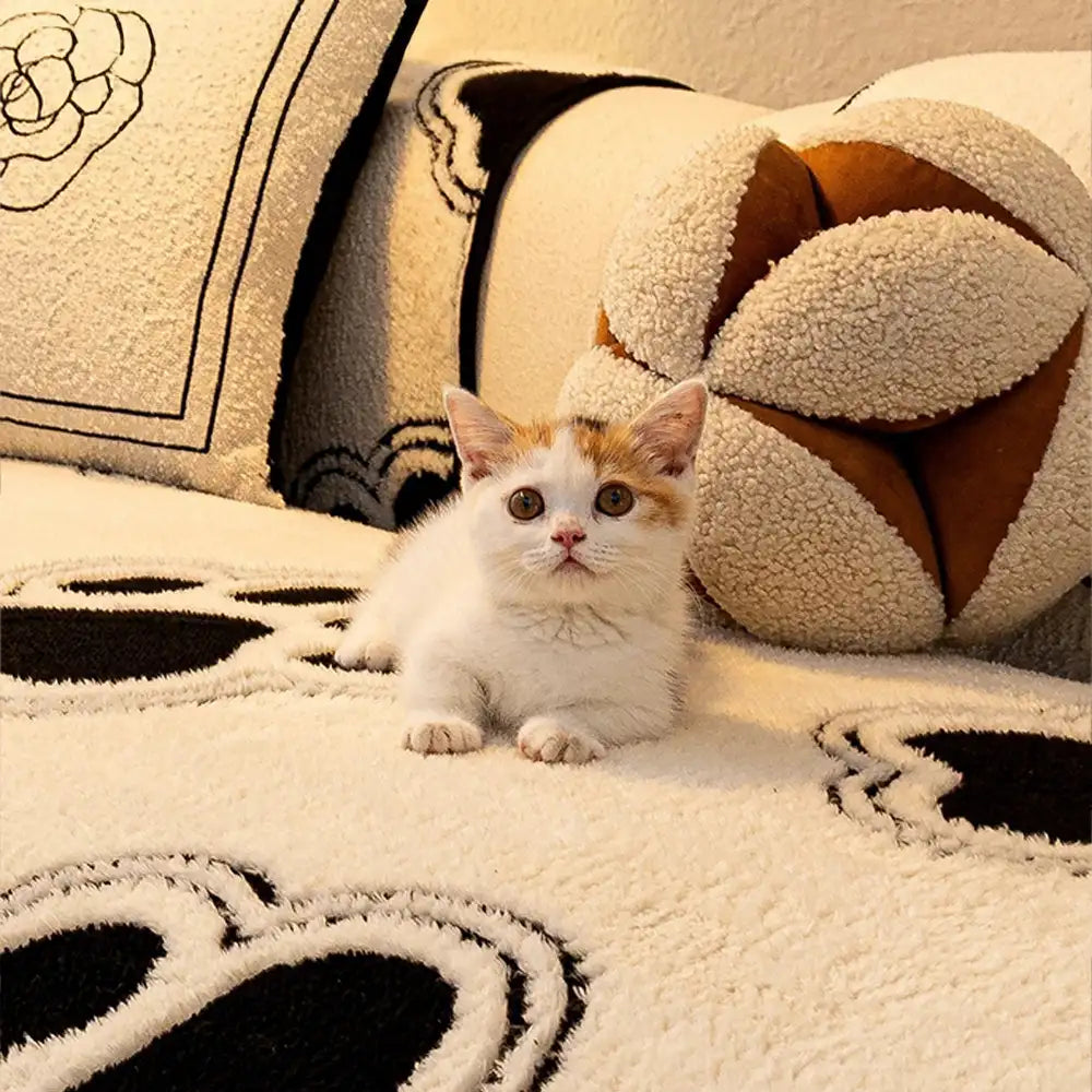 Protezione per divano in poliestere morbido con stampa di impronta di zampa, copridivano antiscivolo