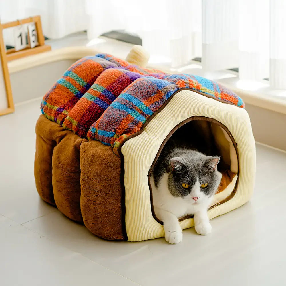 Letto per cani e gatti profondo e caldo in stile caverna retro a quadri - Casa retro