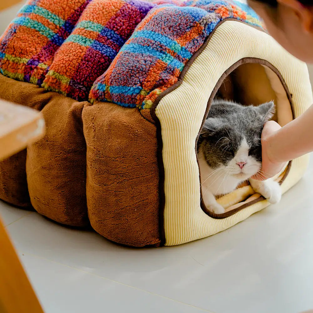 Letto per cani e gatti profondo e caldo in stile caverna retro a quadri - Casa retro