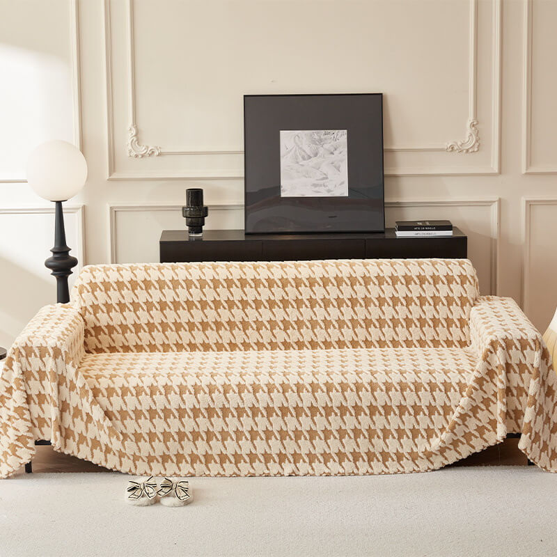 Plush Comfort Houndstooth Furniture Protection Couch Cover