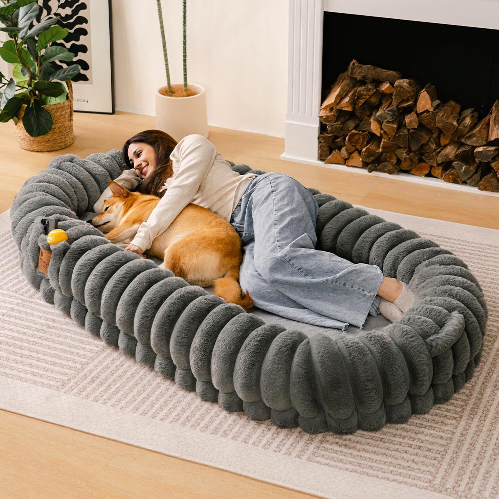 Plush Fluffy Large Orthopedic Human-Dog Bolster Bed