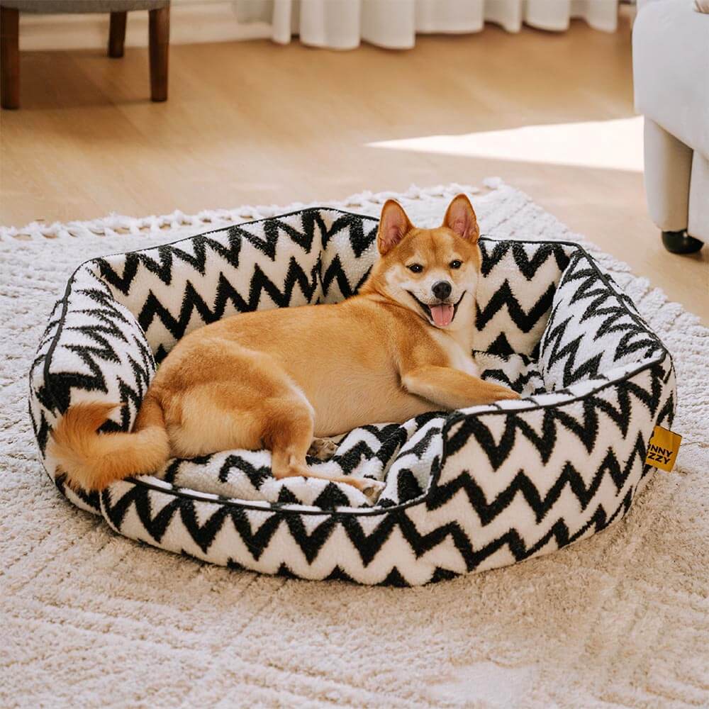 Plush Retreat Chevron Dog Bed-The Warm Hugger