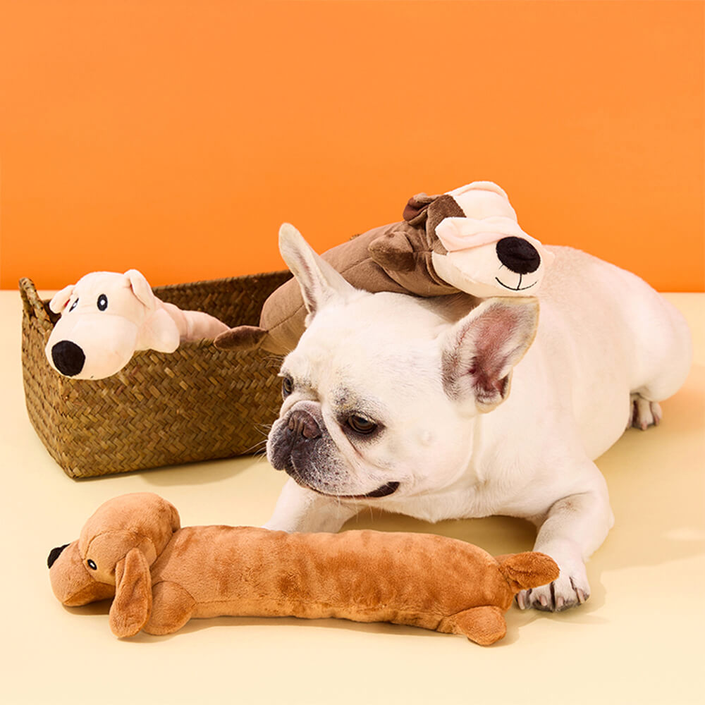 Giocattolo per cani in peluche resistente ai morsi e con squeaker.