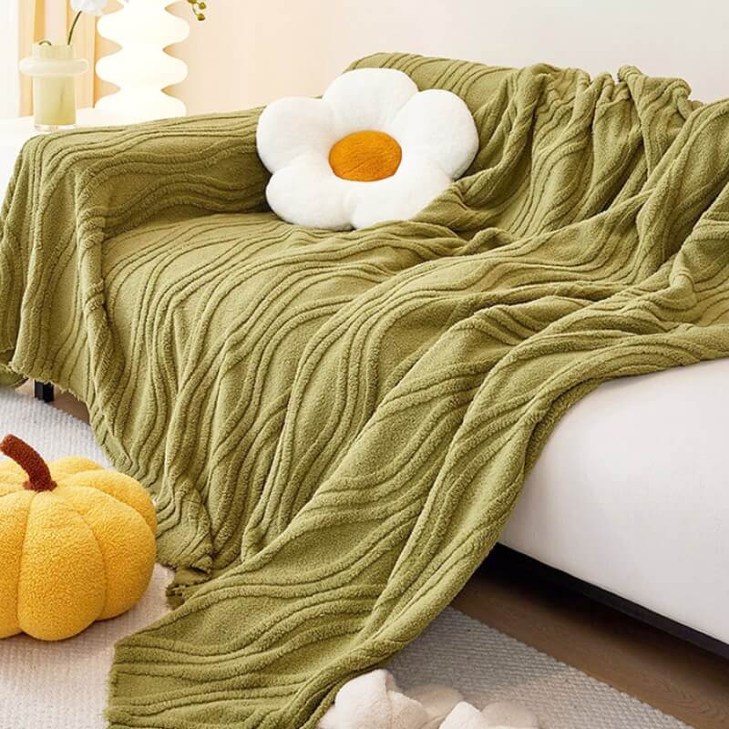 Plush Striped Sofa Protector Warm Full Coverage Couch Cover