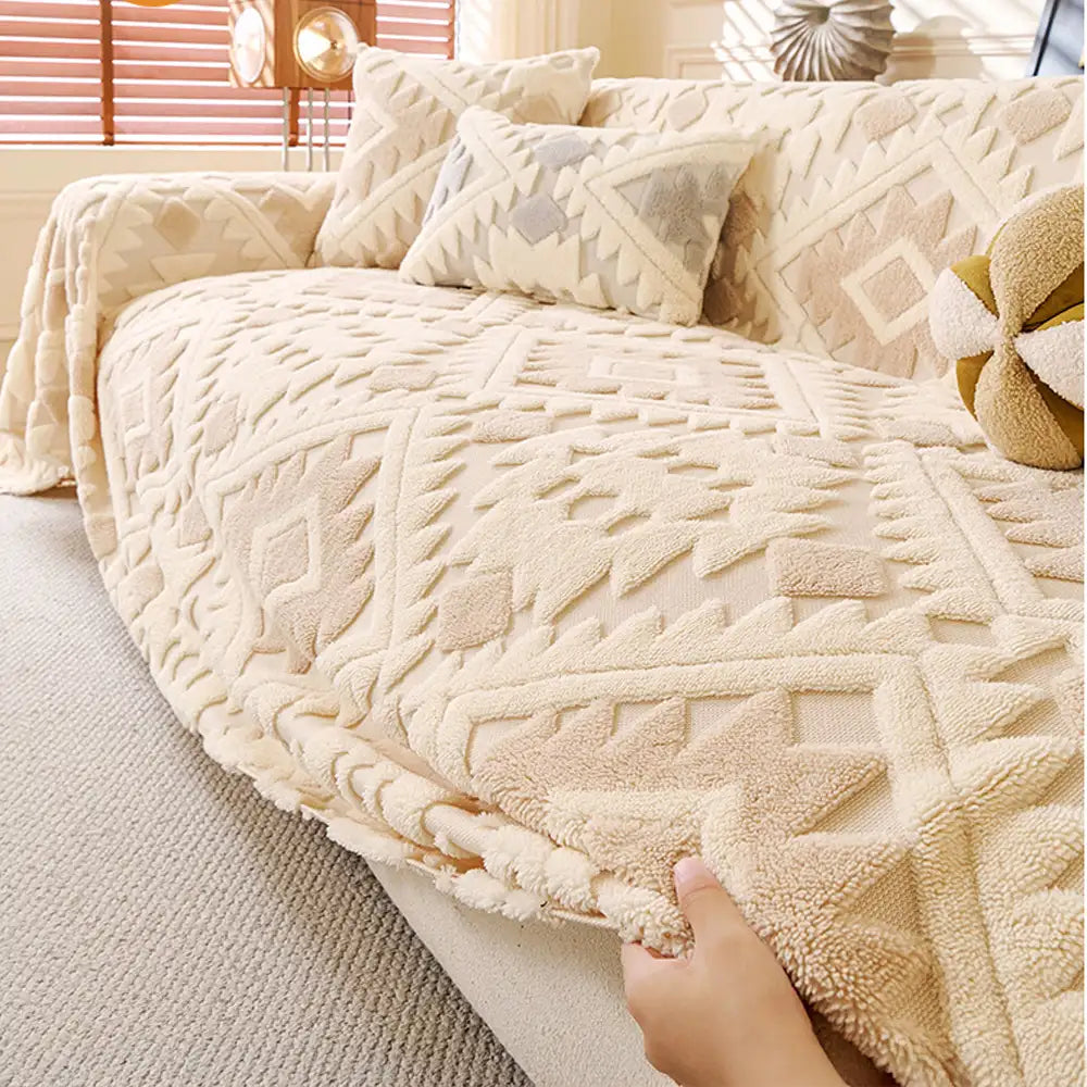 Coperta Decorativa in Pile Spessa con Motivo Geometrico per Mobili e Divano