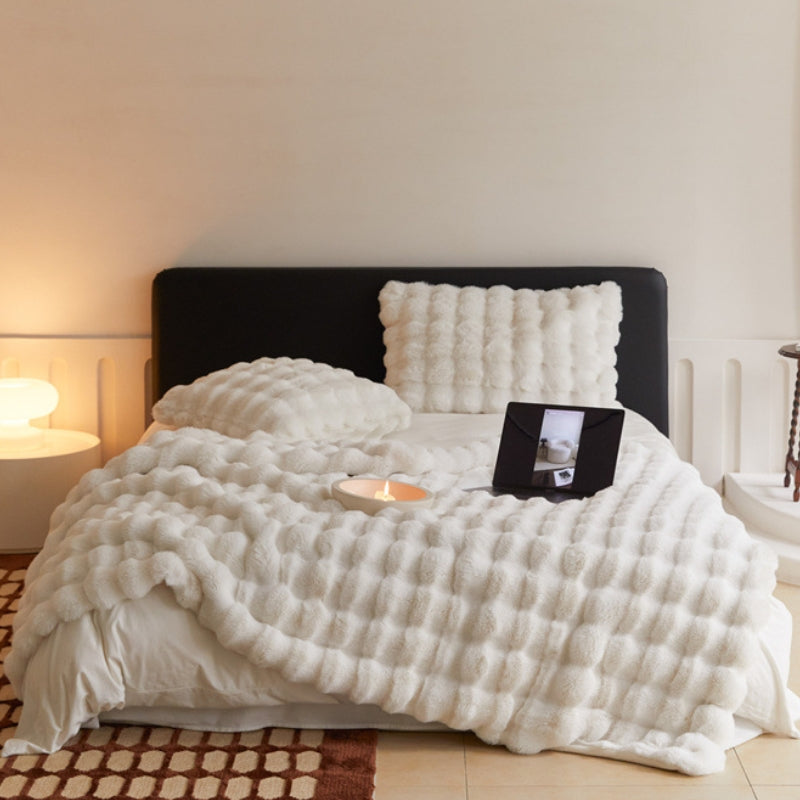 Coperta Premium Bubble a Due Strati Spessa in Pelliccia di Coniglio Sintetica