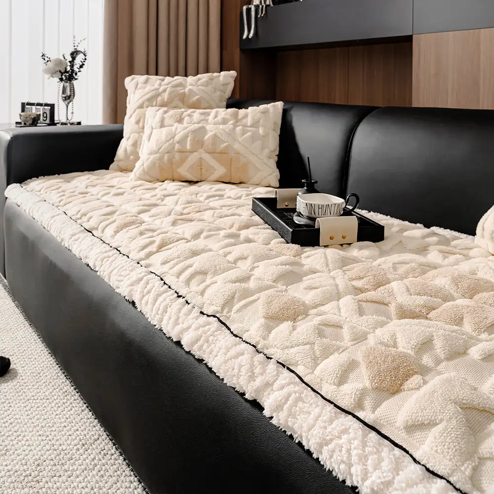 Copertura per divano in peluche retro con motivo a diamante, resistente ai graffi e antiscivolo per animali domestici.