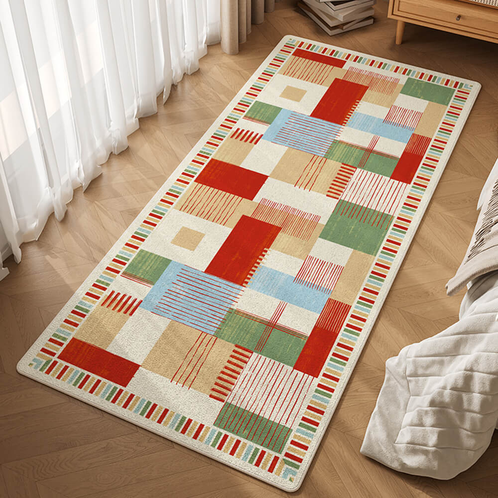 Multi-Color Striped Wool Skin-Friendly Non-Slip Living Room Bedside Rug