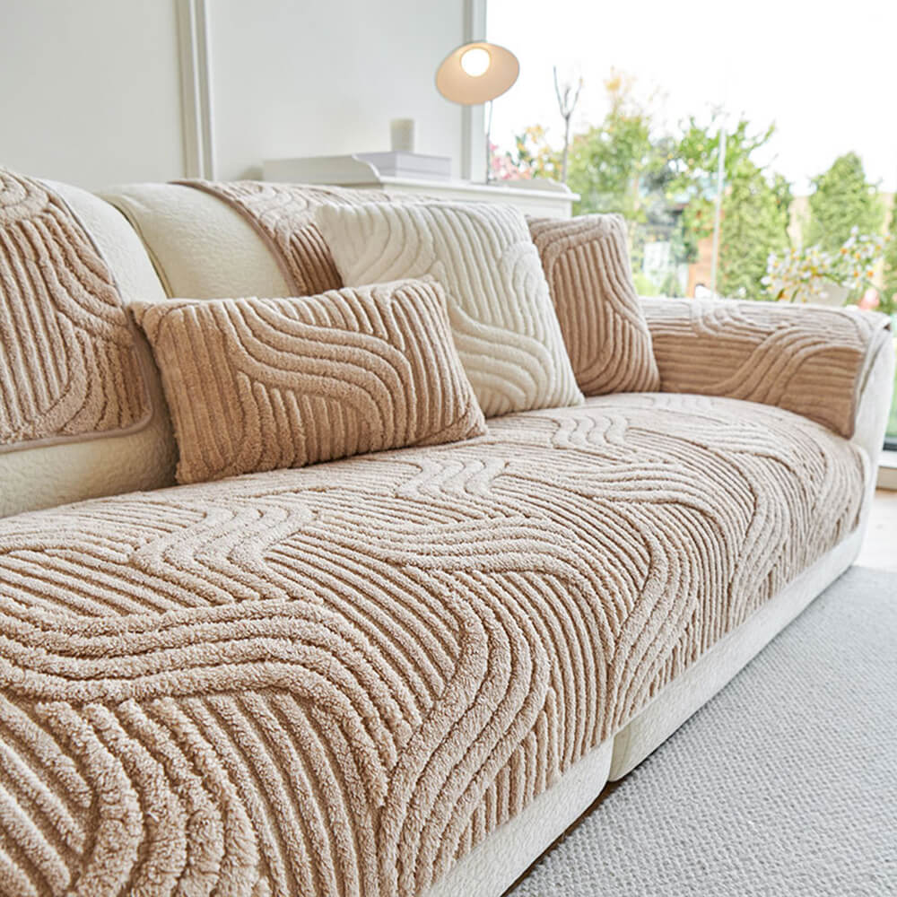 Copertura per divano in morbido peluche geometrico moderno, antiscivolo