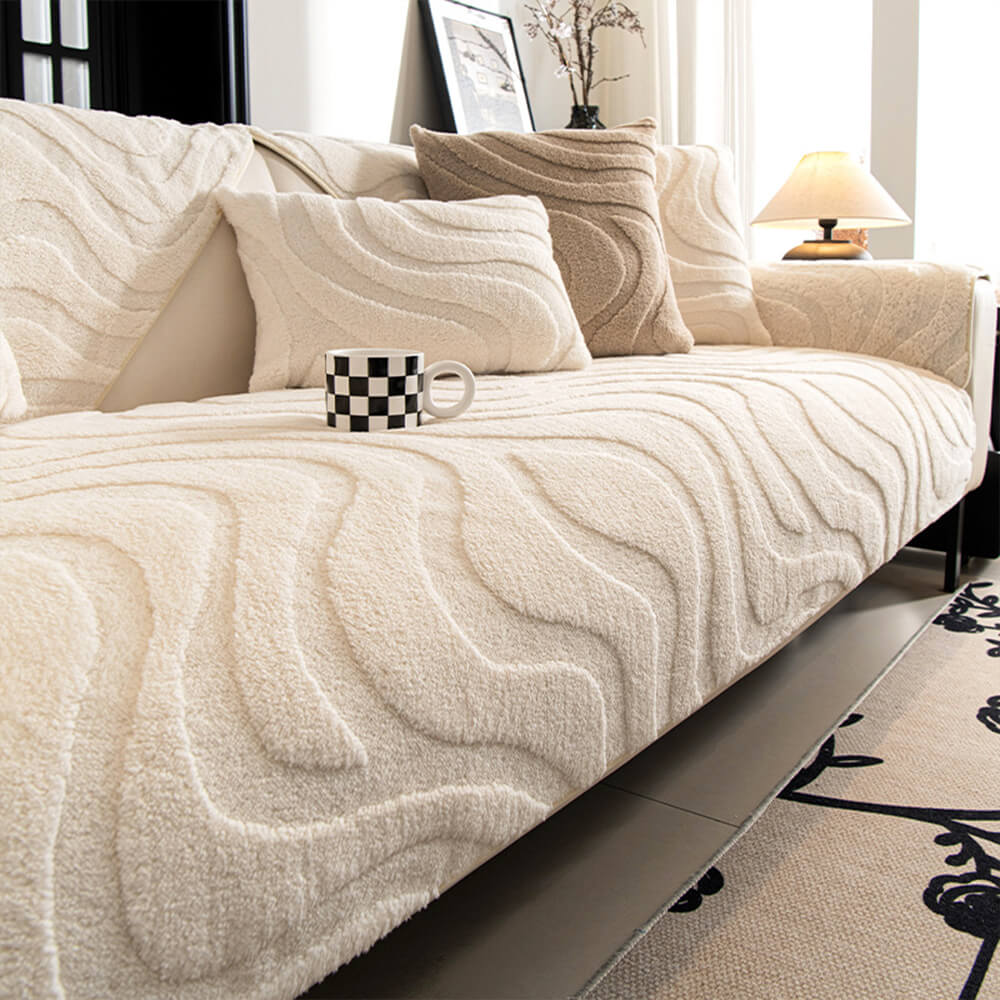 Copertura per divano antiscivolo in jacquard curvato in morbido peluche