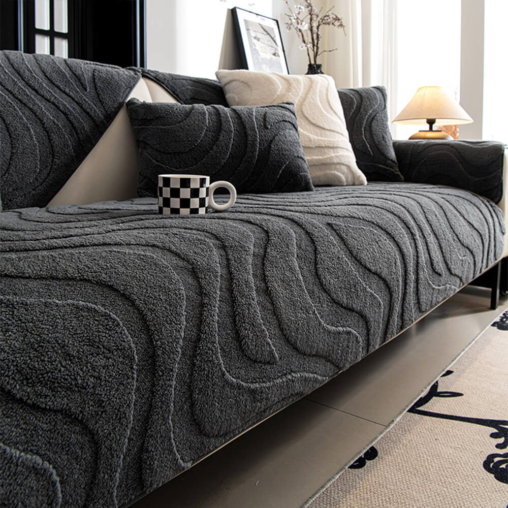 Copertura per divano antiscivolo in jacquard curvato in morbido peluche