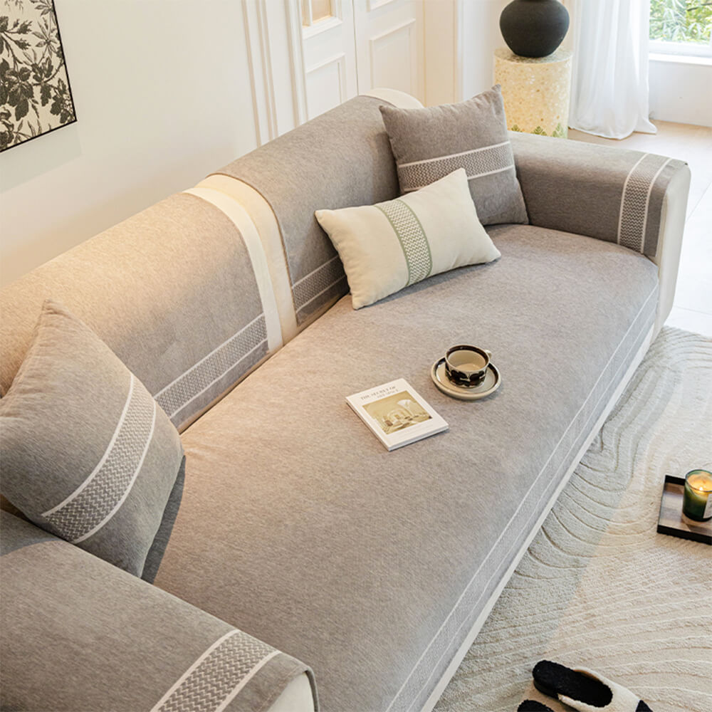 Copertura per divano in chenille jacquard con design a bordo largo resistente ai graffi