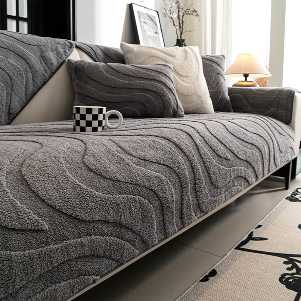 Copertura per divano antiscivolo in jacquard curvato in morbido peluche