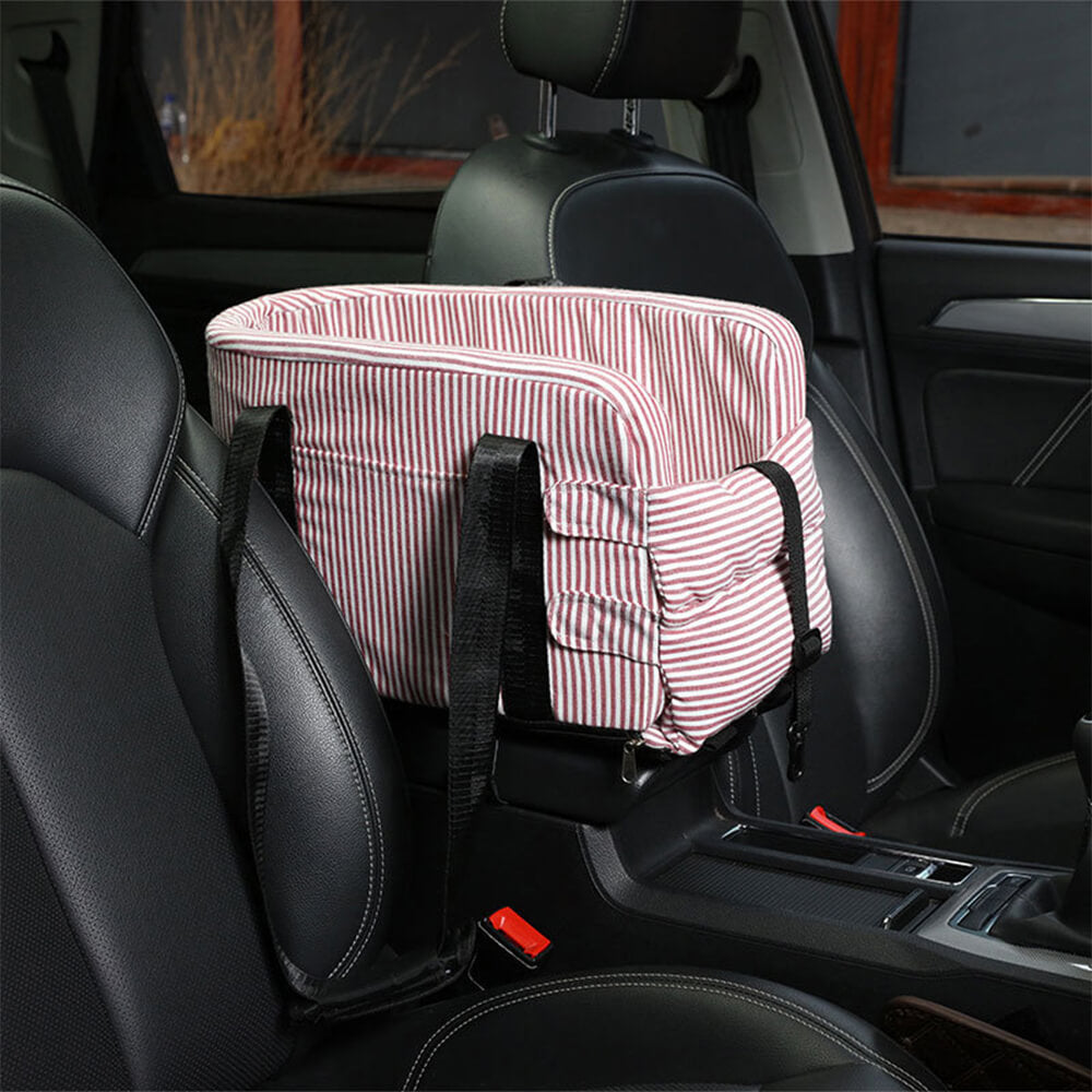 Seggiolino di sicurezza per cani da viaggio portatile in stile plaid per console centrale dell'auto
