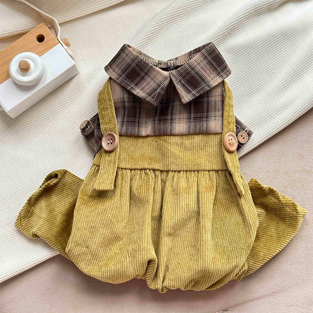 Trendy Vintage Plaid Four Legged Dog Long Sleeve Jumpsuit