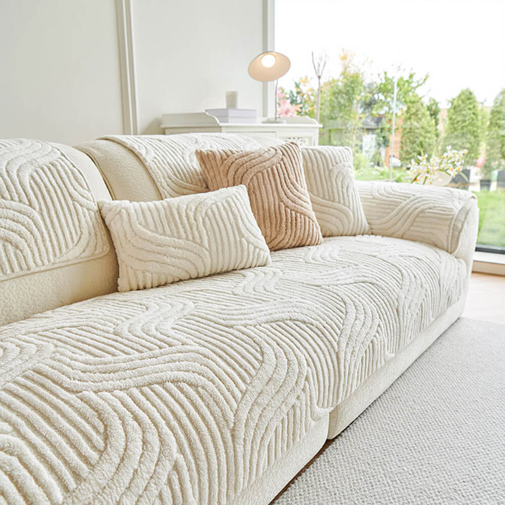 Copertura per divano in morbido peluche geometrico moderno, antiscivolo