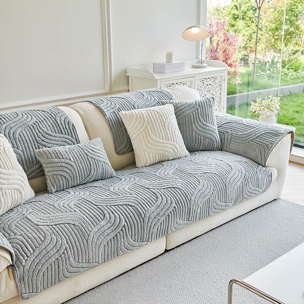 Copertura per divano in morbido peluche geometrico moderno, antiscivolo
