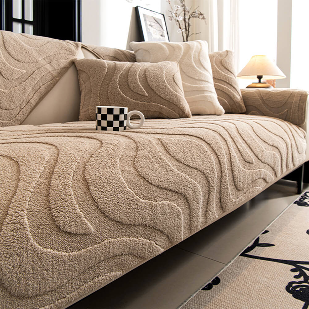 Copertura per divano antiscivolo in jacquard curvato in morbido peluche