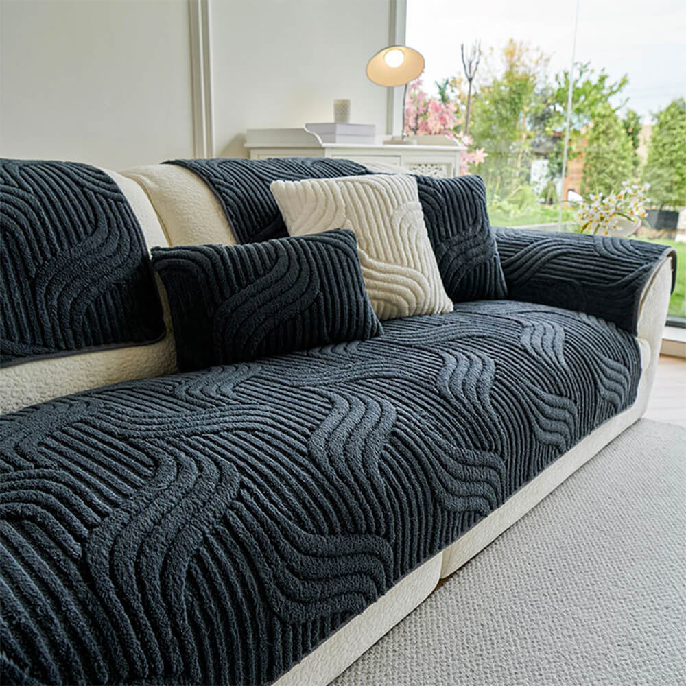 Copertura per divano in morbido peluche geometrico moderno, antiscivolo