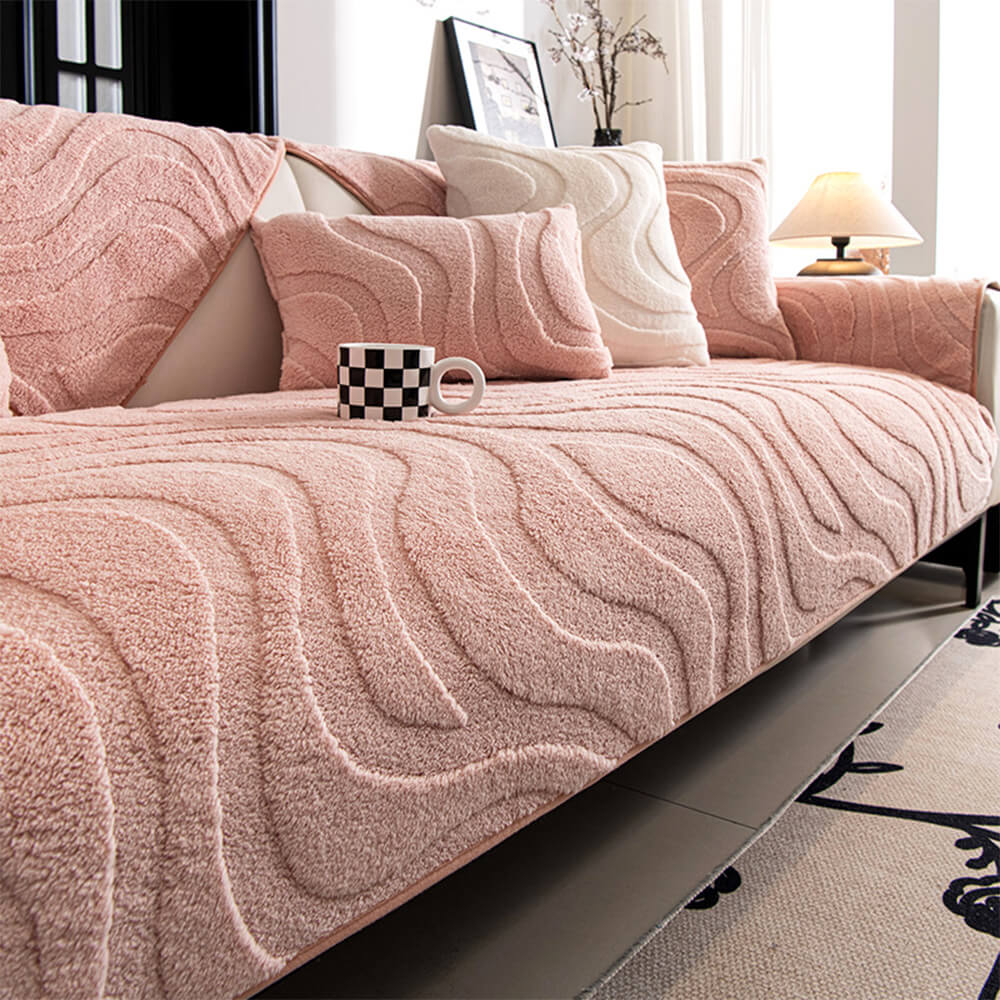 Copertura per divano antiscivolo in jacquard curvato in morbido peluche