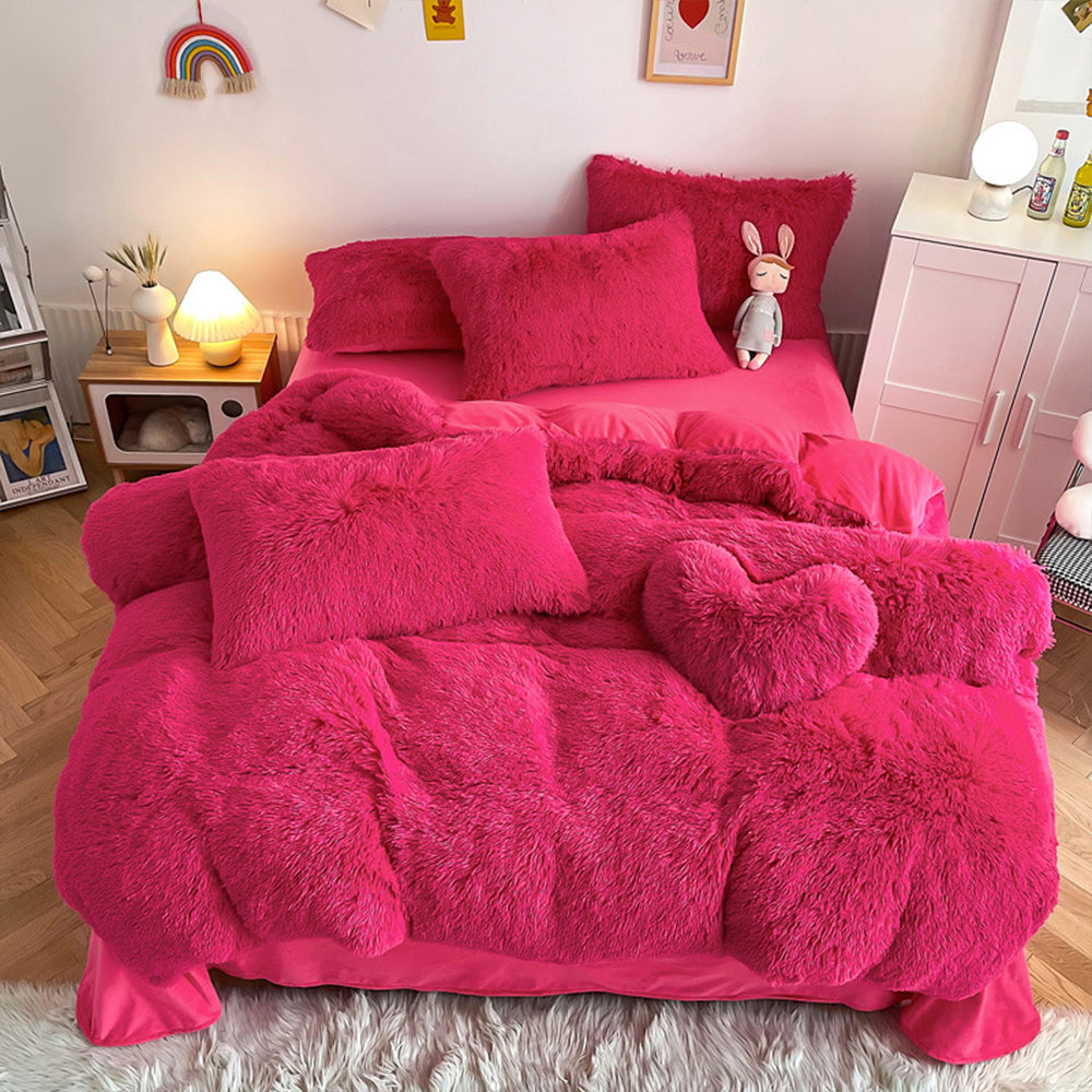 Set di lenzuola di lusso romantico in peluche spesso e caldo