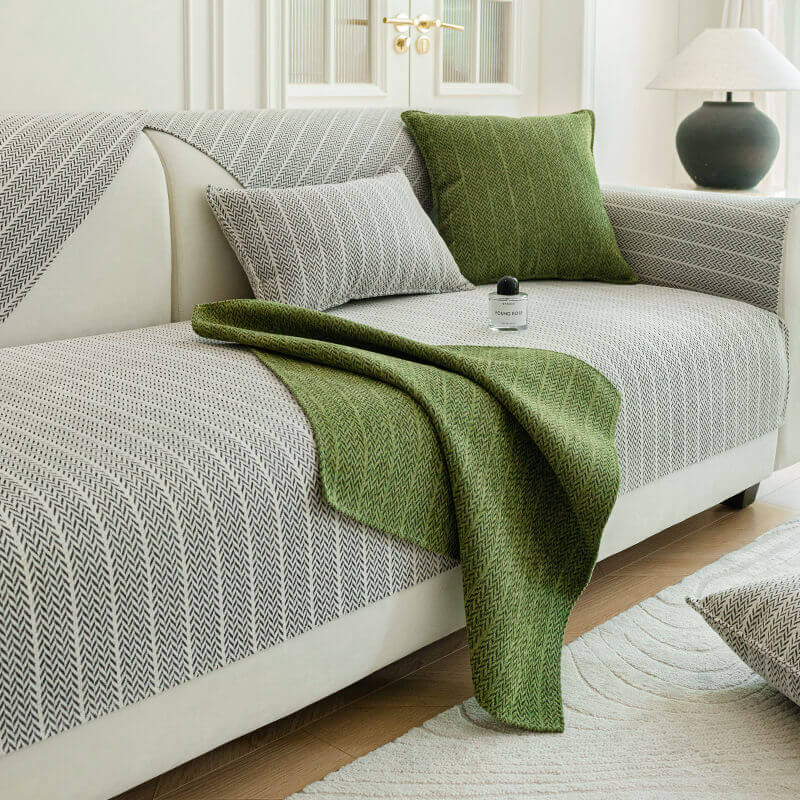Copertura per divano in chenille antigraffio a zigzag di colore uniforme