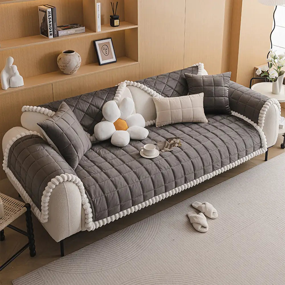 Copertura per divano quadrata in peluche corto semplice, antigraffio e antiscivolo