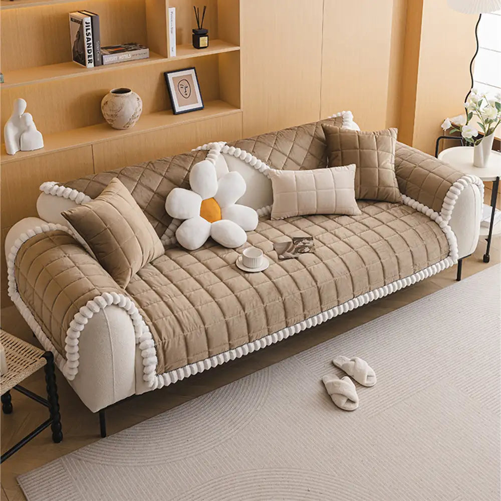 Copertura per divano quadrata in peluche corto semplice, antigraffio e antiscivolo
