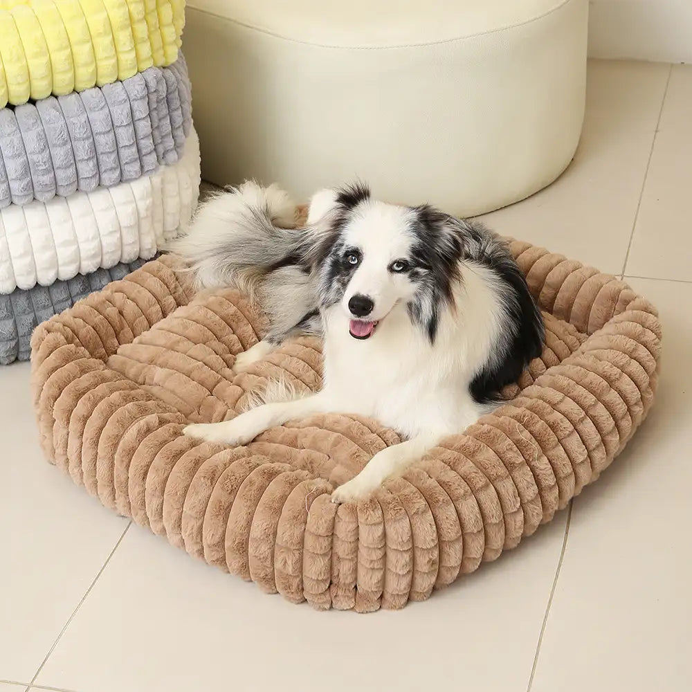 Letto per cani a strisce quadrate in morbido peluche – Per un sonno profondo, adatto a cani di tutte le taglie