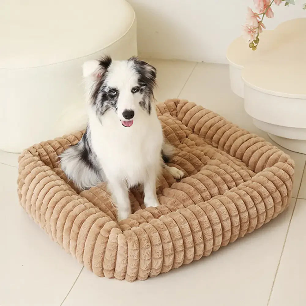 Letto per cani a strisce quadrate in morbido peluche – Per un sonno profondo, adatto a cani di tutte le taglie