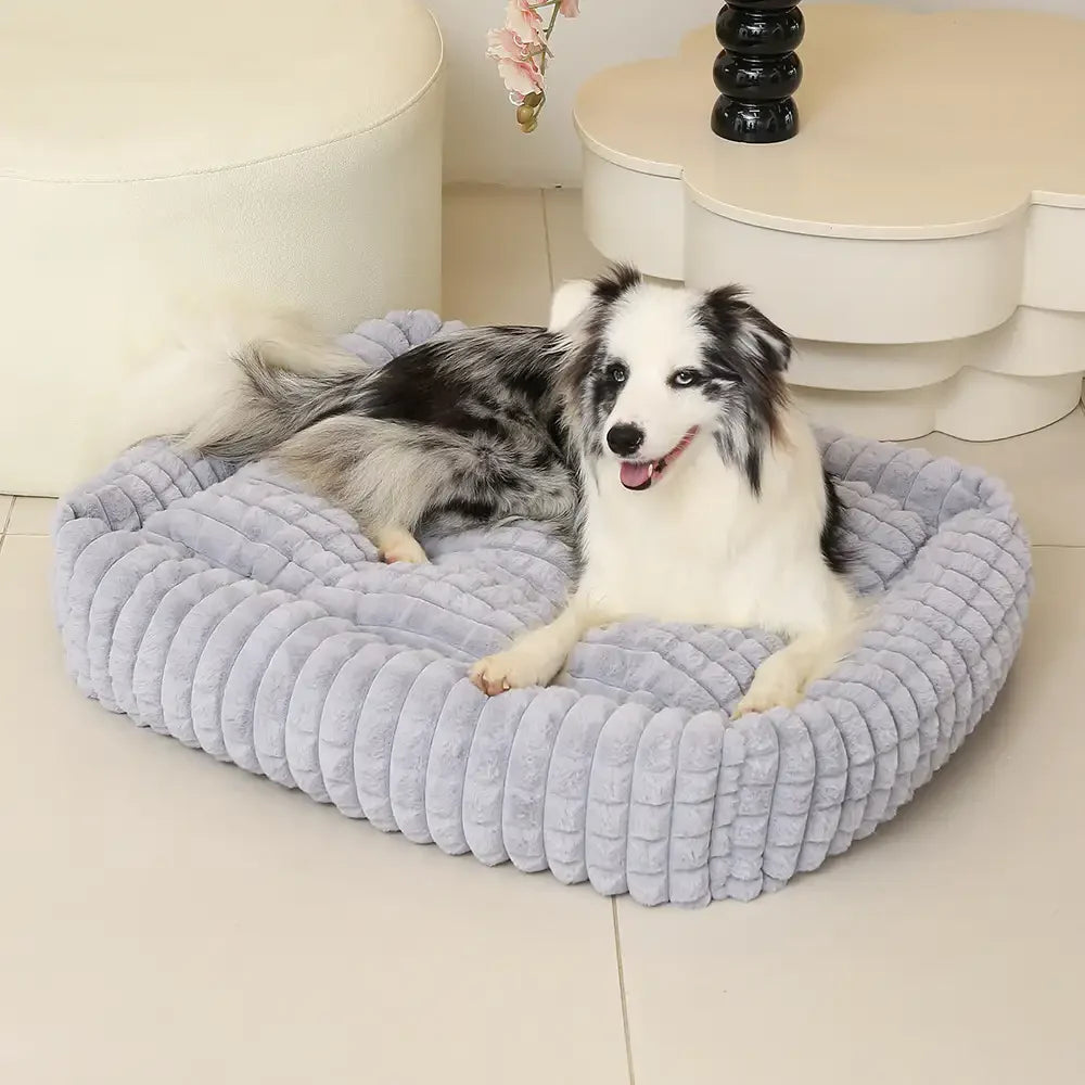 Letto per cani a strisce quadrate in morbido peluche – Per un sonno profondo, adatto a cani di tutte le taglie