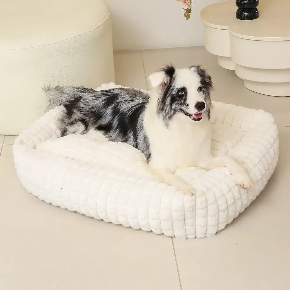 Letto per cani a strisce quadrate in morbido peluche – Per un sonno profondo, adatto a cani di tutte le taglie