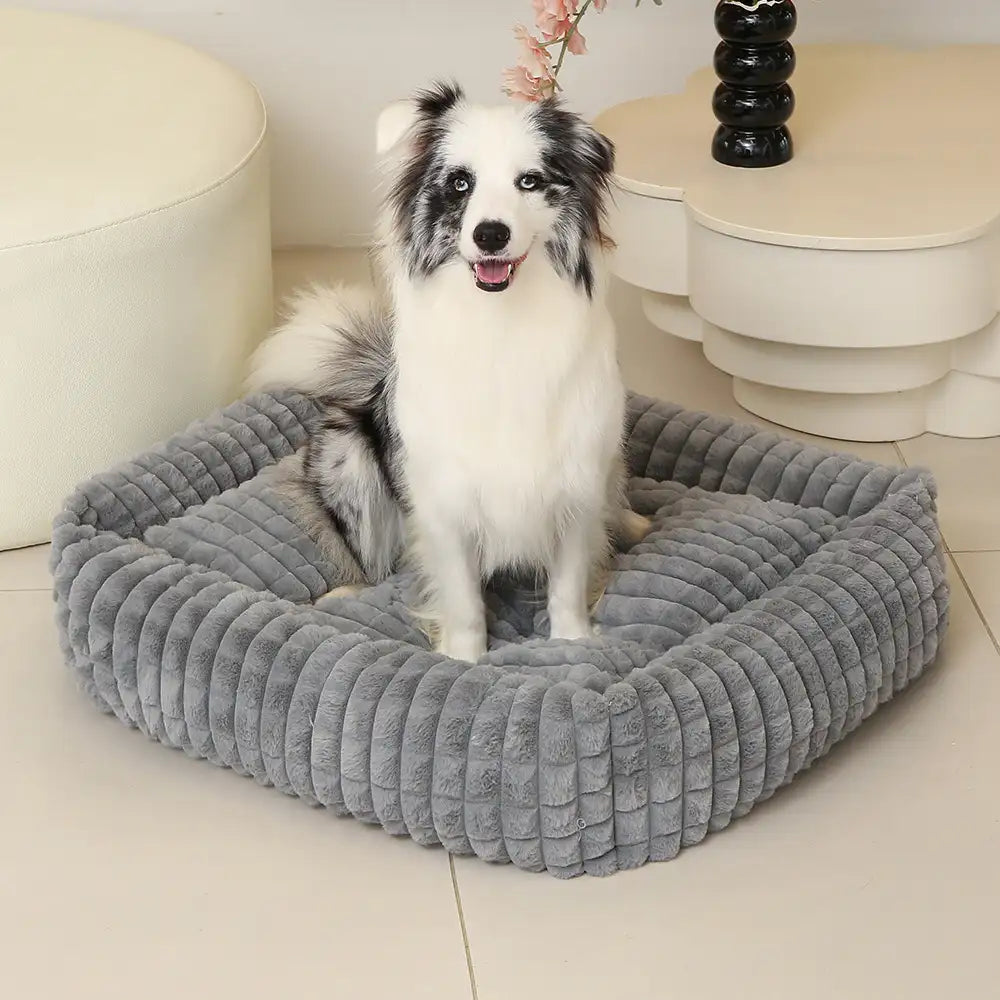 Letto per cani a strisce quadrate in morbido peluche – Per un sonno profondo, adatto a cani di tutte le taglie