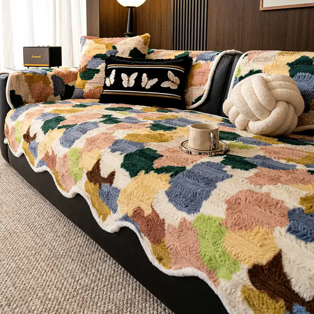 Copertura divano in pelliccia artificiale di coniglio, morbida e antiscivolo