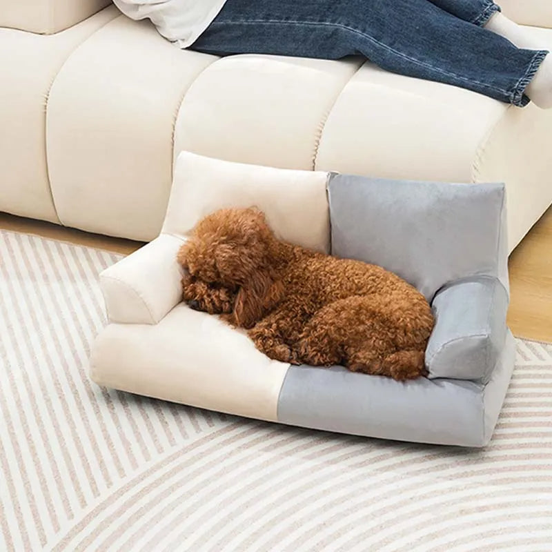 Elegante divano letto in peluche a due colori per cani e gatti